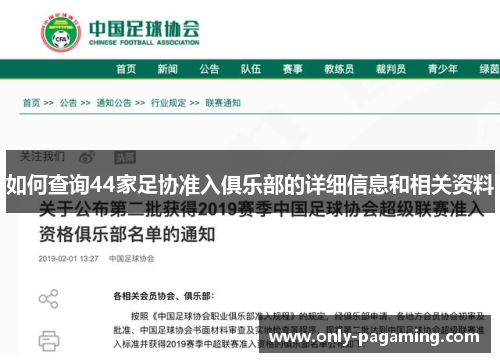 如何查询44家足协准入俱乐部的详细信息和相关资料