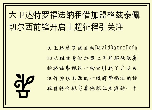 大卫达特罗福法纳租借加盟格兹泰佩切尔西前锋开启土超征程引关注